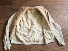 DALTON 100% CASHMERE MINK FUR COLLAR WOMEN’S 50’S VINTAGE SWEATER BEIGE