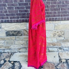 Vintage Red Orange Terry Towel Maxi Dress Caftan Lounge Coverup Handmade READ