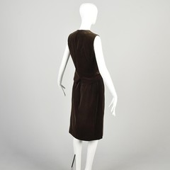 Small 1970s Halston Brown Velvet Two Piece Set Vest and Skirt Button Up Vest