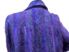 Vtg 80s Sz M Petite Mohair Coat Riel Purple Teal Blue Stripe Necktie Scarf USA
