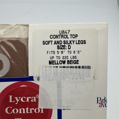 Vintage Park Avenue Deluxe Collection Control Top Pantyhose Black Size D Long