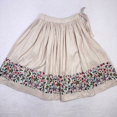 Products of India Vintage Beige Raw Silk Floral Embroidered Midi Skirt 27 Waist