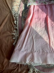 Vintage 60s/70s Romantic Revival Pink Floral Gown with Lace Trim, Size S-M