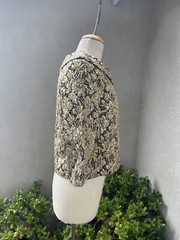 Vtg 60s Top Brocade Floral Metallic Black Silver Gold Small Rhapsody