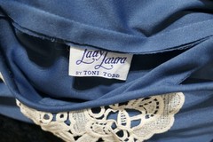 Vintage 70s Toni Todd Lace Collar Blue Lounge House Dress Belted Plus XXL