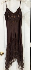 Cache Brown Silk Beaded Lace Handkerchief Hem Dress Women’s M Fits S Vintage