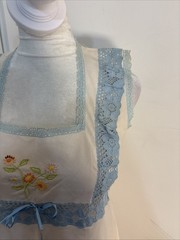 Vintage 70s Cottagecore Nightgown Dress White Blue Lace Embroidered Empire Waist