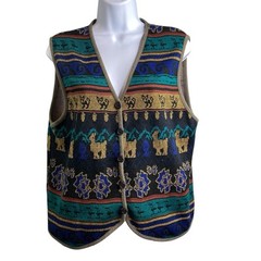 VTG 80s Melrose Knits By Christian De Castelnau Aztec Vest Skirt Set Size S/M