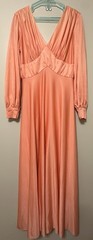 VTG 70s Dress Gown S/M Maxi Peach Coral Slinky Knit Mommy Dearest Old Hollywood