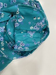 Leslie Fay Short Sleeve Dress Vintage 10P Teal With Blue Flowers Shoulder Pads