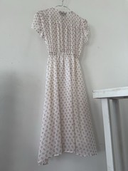 70s Rosebud Floral Midi Dress Pointed Lace Collar/Flutter Sleeve Prairie Cottage