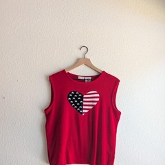 Vintage Red sleeveless crop top with heart-shaped American flag graphic