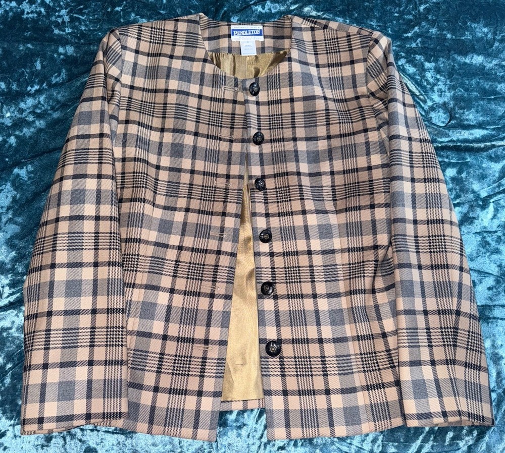 Pendleton Blazer Women’s Petite Vintage 90’s Plaid Brown/Tan Size 8P