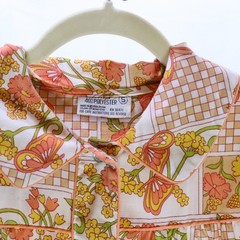 K-Mart Housecoat S Orange Floral Butterfly Vintage Snap Front Robe Womens 70s