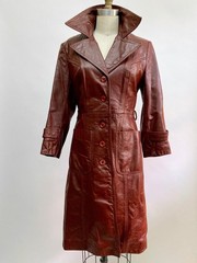 Vintage 70s Oxblood Red Leather Trench Coat Duster Argentina Exaggerated Collar