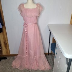 Vintage JC Penny Fashions pink Maxi Dress. Off-shoulder