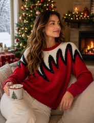 Vtg Susan d Holiday Sweater M Red White Angora Acrylic Shoulder Pads Goth