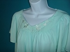 Vtg 80s Miss Elaine Light Aqua Blue Tricot Nightgown Flutter sleeves Sz L