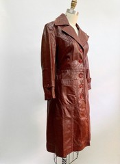 Vintage 70s Oxblood Red Leather Trench Coat Duster Argentina Exaggerated Collar