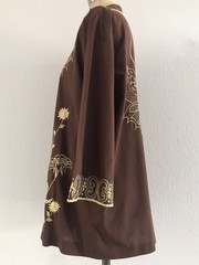 Vintage 70s Brown Cotton Blend Floral Butterfly Embroidered Relaxed Top Size L