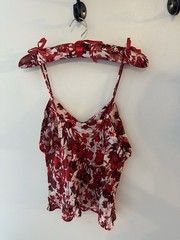Vintage Silkscreen 100% Silk Camisole Set Size Large Red Floral W/ Hanger