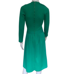 Vintage 60s Handmade Teal Knit Sweater Dress V Neck Long Sleeve Women’s XS
