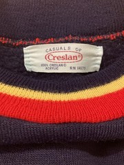 Vintage 1960s Creslan Acrylic Knit Pullover Sweater Dark Navy Ringer
