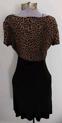 Vtg Gantos Mini Dress Woman’s Stretch Opaque Black Animal Print Fit & Flare XS/S