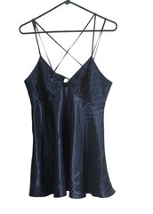 Y2K Vintage Inner Most Satin Sexy Lingerie Chemise Baby Doll Navy Blue Large