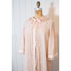 Vintage 50s Odette Barsa Lace Robe Pink Blush Romantic Rockabilly Glam Lingerie