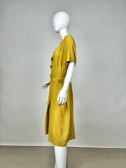 Vintage 1930s 1940s Yellow Rayon Dress with Strawberry Novelty Buttons AS IS