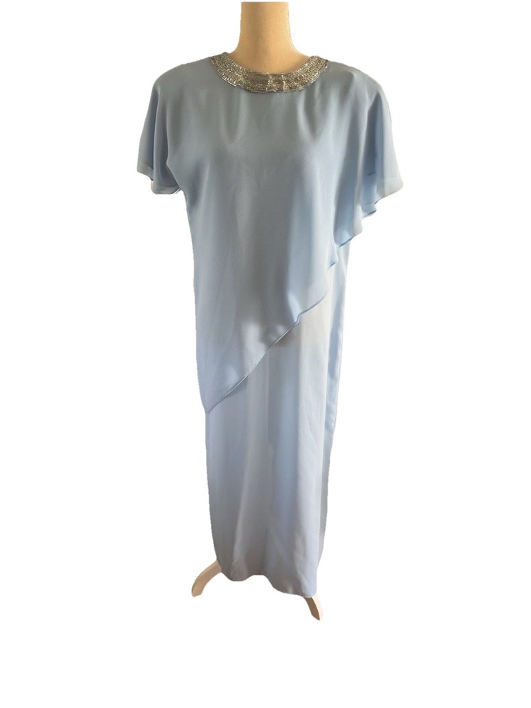 Chiffon Vintage Evening ware/ Beaded Ice Blue Wedding ware Dress Circa 1980’s