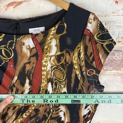 Caché Vintage Equestrian Chain Print Ruched Sheath Dress 12 Old Money Cap Sleeve
