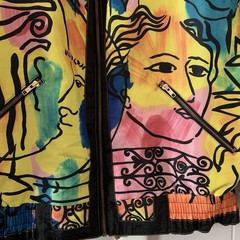 Vintage Jacket Giacca Sport Picasso-style multicolor abstract print Zipper Sz L