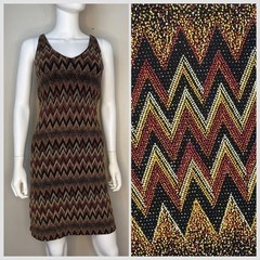 Vtg 1990s Y2K Party Dress Brown Black Sparkle Zig Zag 90s Sassy Sears Deadstock