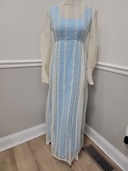 VTG’70S FLOCKED FLORAL CHIFFON MAXI DRESS/PRAIRIE/ PIONEER