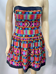 Vintage 80s A.J. Bari Strapless Bright Multicolor Silk Lord & Taylor Dress L/XL