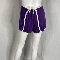 60s 70s purple terry cloth wrap shorts white trim waist 24-28″ hippy beach vtg