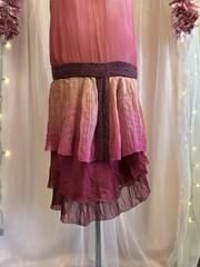 Vintage Antique 20s Flapper Dress Silk Chiffon Pink Ombre Beaded As Is XS