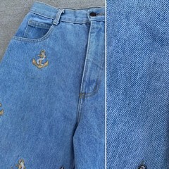 vintage high waist tapered leg jeans embroidered anchor anchors sz 12 28” waist