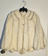 Vintage Sears White Faux Fur Stole Cape Shawl Coat Wrap, With Silk Interior