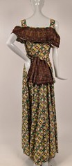 1930’S HEART + FLORAL CHECK COTTON LONG DRESS W SILK ORGANZA RUFFLE + TRIM