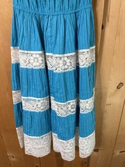 Vintage 70s Mexican Blue Floral Dress Crochet Lace Boho O/S L/XL NWD YELLOW