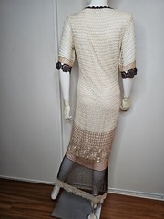 Vtg Y2k Kroshetta By Papillon Crochet Knit Midi Dress Women’s L Cream Beaded