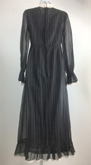 Vtg Saks Fifth Avenue Dress Black Pinstripe High Neck Bib Front LS Maxi XS-S