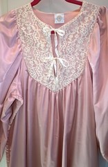 Vintage Farr West Pink Satin Polyester Lace Long Nightgown Size Small