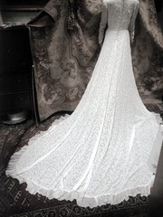 Vintage 1930’s 1940’s Wedding Dress Embroidered Chiffon Long Train 40 Bust