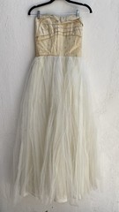 Vintage 50s S Strapless cotillion party Prom dress long Ivory Tulle