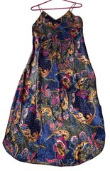 VTG Deena Satin Maxi Paisley Babydoll Nightgown Dress Sz M Blue Golden USA Made