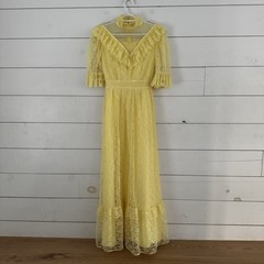 Vintage JCPenney Fashion Lace Taffeta Maxi Dress Yellow Prairie Size 9/10 P